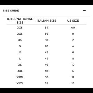 missoni dress size chart
